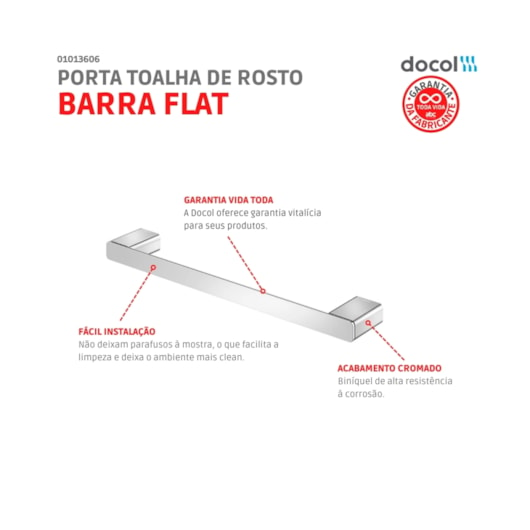 Porta Toalha De Rosto Flat Cromado Docol - Imagem principal - 127ef453-090e-436f-8f08-b352edd4461a