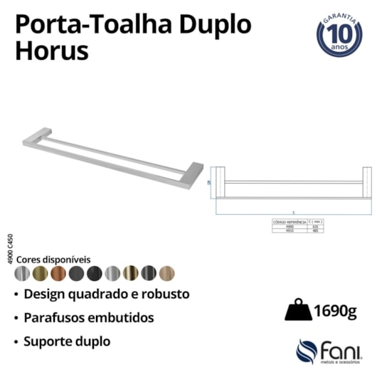 Porta Toalha Duplo Horus 450 Cromada Fani Metais - Imagem principal - bf1e1068-eec1-4651-a610-47f682fc2b06