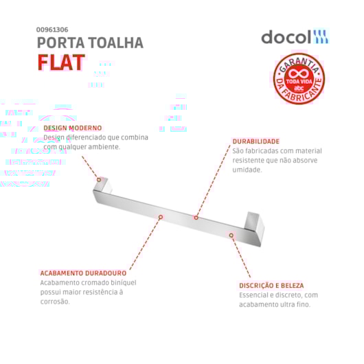 Porta Toalha Flat Cromado Docol - Imagem principal - d4167ed4-a6c9-4349-93ce-37f979e164ef