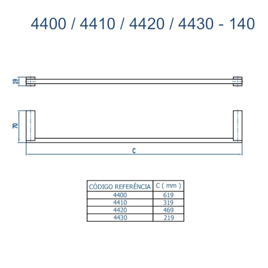 Porta Toalha Quartzo 140 Reto Curto 4410 319mm Champagne Fani - Imagem principal - ffc143f5-111d-441f-a955-8d9eb6d1786e