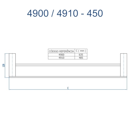 Porta Toalha Reto Duplo Longo 635mm Horus 450 Grafite Escovado Fani