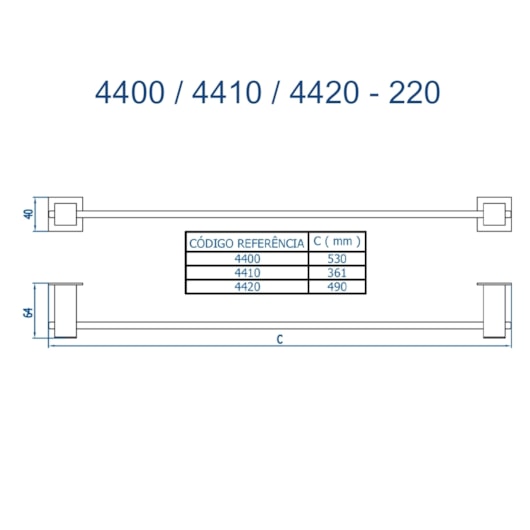 Porta Toalha Reto Longo Bella 220 4400 530mm Grafite Escovado Fani - Imagem principal - 64f9d9a6-4596-4686-9c45-246d01476e23