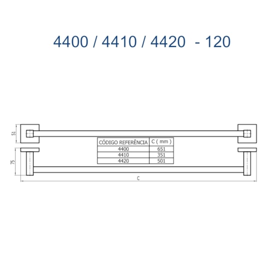 Porta Toalhas Reto Curto Para Banheiro Versata 120 Cromado Fani Metais - Imagem principal - 67c86315-e265-4348-98be-c91b98bdd77a