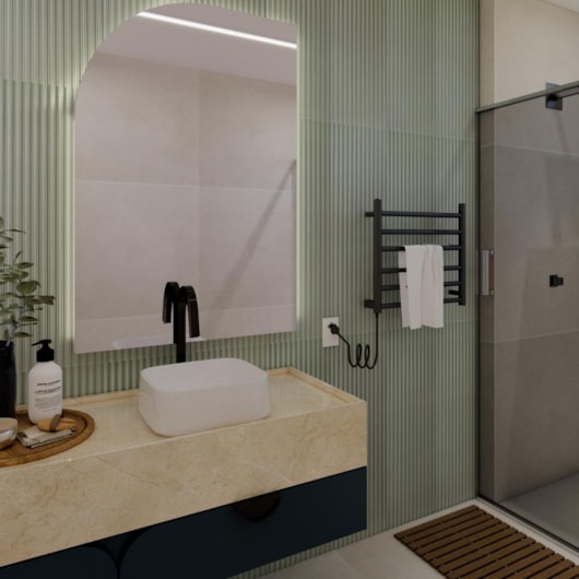 Porta Toalheiro Aquecido Spheric 127V Preto Fosco Thermo 54cm - Imagem principal - f4239bc4-f49a-4b39-9cad-97f399abce68