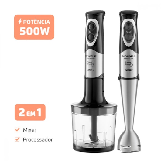 Power Mixer Premium M07 Preto E Inox Mondial 127V 500W - Imagem principal - 70b82570-274c-4117-bae5-7e29e24f6a11