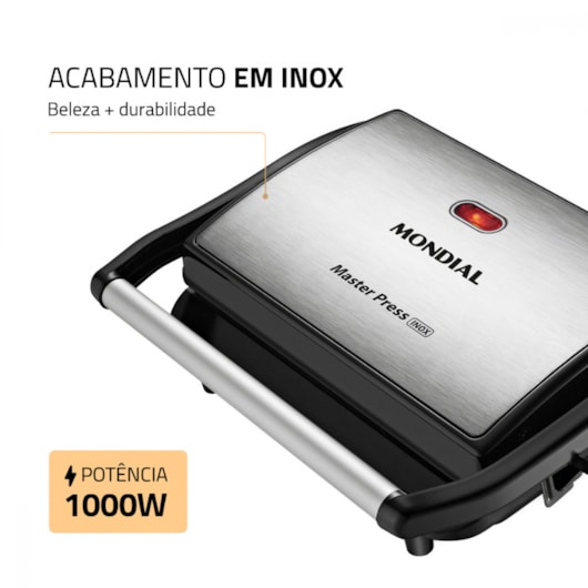 Press Grill Master Press PG01 Preto E Inox Mondial 127V 1000W - Imagem principal - f63c81b2-fe2a-4baa-a5ab-5e356173397e