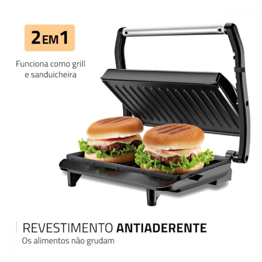 Press Grill Master Press PG01 Preto E Inox Mondial 127V 1000W - Imagem principal - 15cc8b92-a640-4a94-8742-0c1fb623ec7a