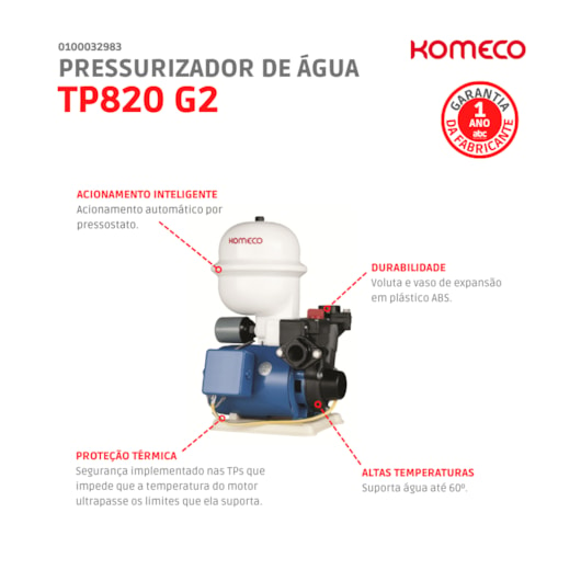 Pressurizador De Água TP820 G2 Bivolt Komeco - Imagem principal - 98045736-a754-4f0f-84b8-049395715e42