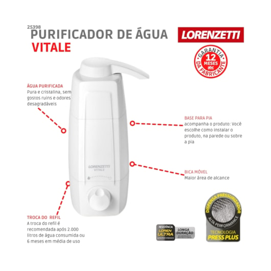 Purificador De Água Vitale Branco Lorenzetti - Imagem principal - 65818d65-db0f-4029-bceb-457e3995b243