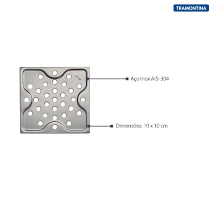 Ralo Quadrado em Aço Inox 10x10cm Tramontina