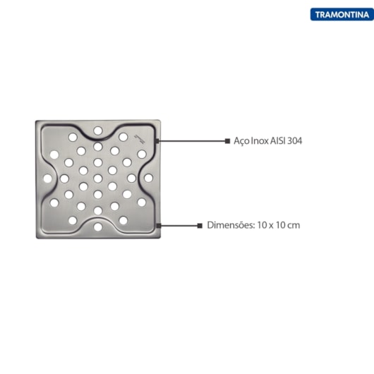 Ralo Quadrado em Aço Inox 10x10cm Tramontina - Imagem principal - 5b81eb67-df90-4b65-ad6d-cd63ff4ae28f