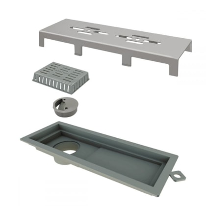 Ralo Tiny Pvc 25cm Com Tampa Inox Escovado Vazado Linear