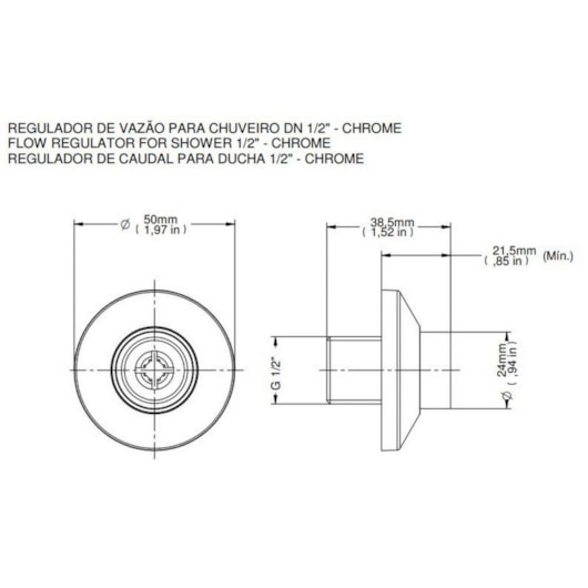 Registro Regulador De Vazão 12 Litros/minuto Cromado Docol - Imagem principal - 6ba57877-0dd1-4c07-bbe6-59f1f739a48f