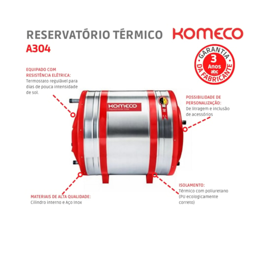 Reservatório Térmico Solar 400l Baixa Pressão A304 Inox Komeco - Imagem principal - 24e9c62d-eac0-4c6d-9a46-3a0f544956b0