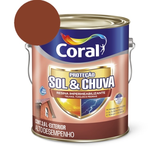 Resina Impermeabilizante Proteção Sol & Chuva Vermelho Óxido 3,6L Coral - Imagem principal - 629acb84-06f5-494a-ab89-f6b903eed6ed