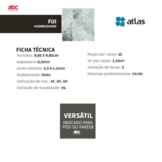 Revestimento Atlas Omd-14952 Fiji 10x10cm - Imagem principal - 56be435f-b9ec-4211-954e-c096372abb52