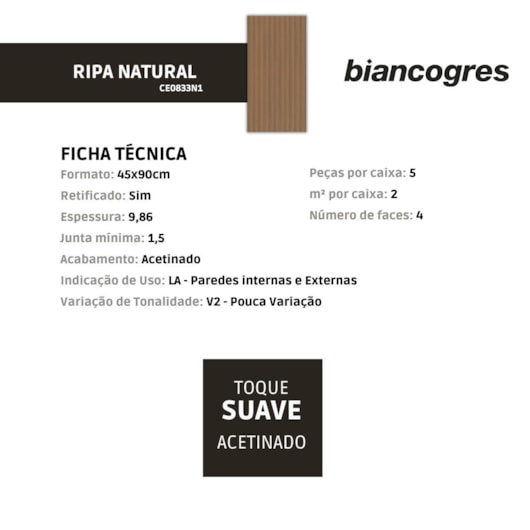 Revestimento Biancogres Ripa Natural 45x90cm Retificado - Imagem principal - 276b4927-d1d9-467e-acb6-f53c9bf07d46