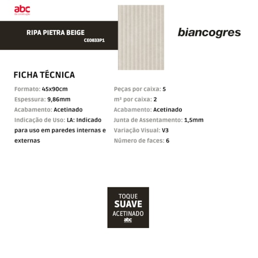 Revestimento Biancogres Ripa Pietra Beige 45x90cm Retificado - Imagem principal - 876f5e94-e9ea-4f3f-ad72-8d9e5e7ac211