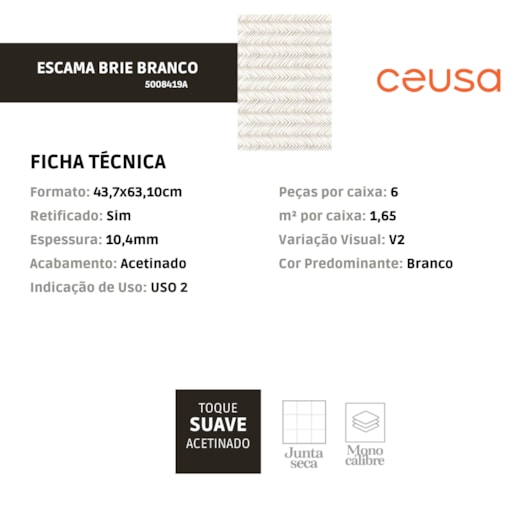 Revestimento Ceusa Escama Brie Acetinado 43,7x63,10cm Retificado - Imagem principal - 72e78bc3-381e-43d6-bf17-c4c25ab2f605