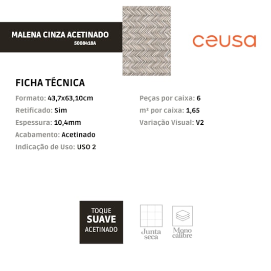 Revestimento Ceusa Escama Malena Cinza Acetinado 43,7x63,10cm Retificado  - Imagem principal - c54bcdcd-9ff5-42f6-997d-98c28b1cc830