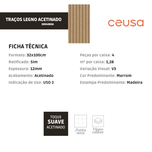 Revestimento Ceusa Tracos Legno Acetinado 32x100cm Retificado  - Imagem principal - e07d854e-2fb8-433c-9a6a-9b7325273e77