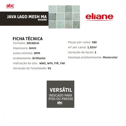 Revestimento Eliane Java Lago Mesh Ma 10x10cm Retificado - Imagem principal - c90df1ca-e749-4aa0-99b7-a29d5f491937