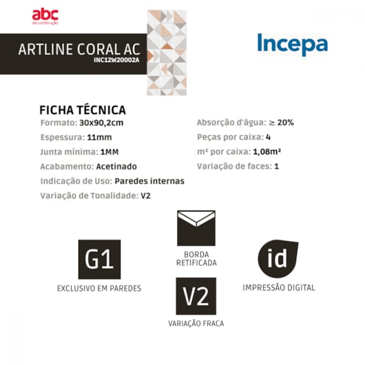 Revestimento Incepa Artline Coral Acetinado 30x90,2cm Retificado - Imagem principal - 558d5409-9628-4098-b8b0-a4154941d2a3