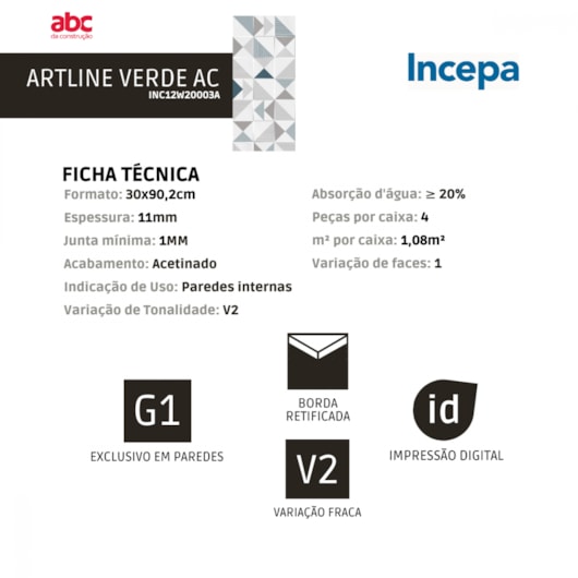 Revestimento Incepa Artline Verde Acetinado 30x90,2cm - Imagem principal - 174d2767-5f43-4318-982d-34083dc5e018