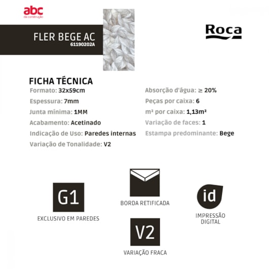 Revestimento Incepa Fler Bege Acetinado 32x59cm Floral Retificado  - Imagem principal - 8b946429-be32-418f-9558-e65c47253d28