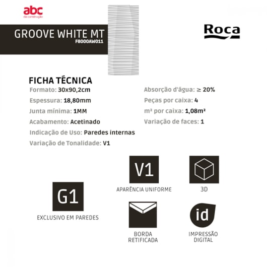 Revestimento Incepa Groove White Mate 30x90,2cm Retificado - Imagem principal - 5e61ade2-e63a-4636-a4bc-61a0126010f1