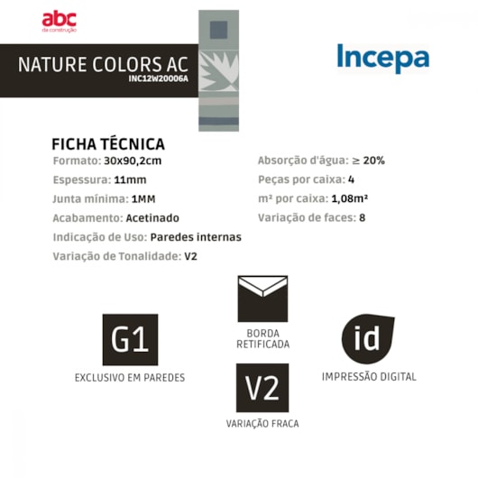 Revestimento Incepa Nature Colors Acetinado 30x90,2cm - Imagem principal - b713a356-2a30-4eac-9ef4-64d58fdc4012