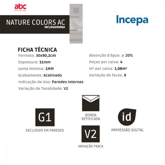 Revestimento Incepa Nature Soft Acetinado 30x90,2cm Retificado - Imagem principal - 8727caa6-4e0e-4e4f-9a92-7bae6d0859dc