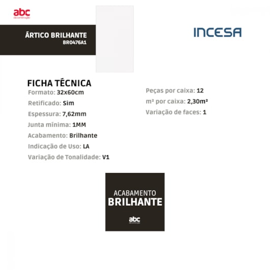 Revestimento Incesa Ártico Brilhante 32x60cm Branco Retificado  - Imagem principal - df95f9e2-0f36-4fae-a8a1-05335b1824f9
