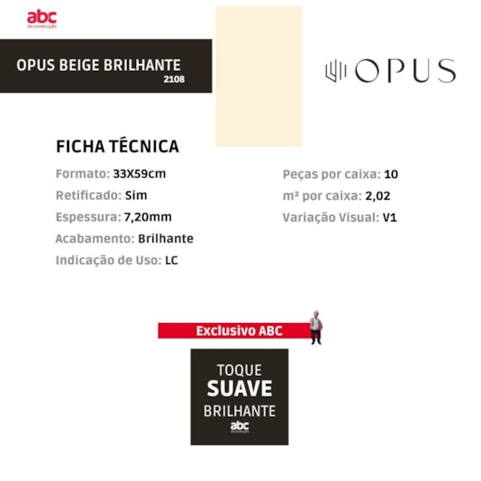 Revestimento Opus Beige Brilhante 33x59cm Retificado - Imagem principal - 12fb10d8-e064-4ed3-9ed4-47f875f66378