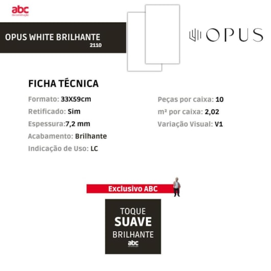 Revestimento Opus White Brilhante 33x59cm Retificado - Imagem principal - 5e5f851d-4046-4767-b96b-bc4f4f62e010