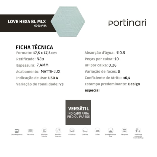 Revestimento Portinari Love Hexa Bl Mlx 17,5x17,5cm Bold - Imagem principal - fd05759a-d59c-4a57-a76d-5c765eb05f6a