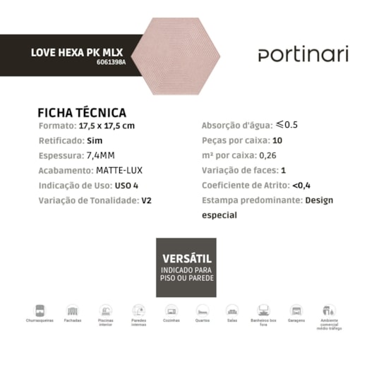 Revestimento Portinari Love Hexa Pk Mlx 17,5x17,5cm Retificado - Imagem principal - fa1d829a-76d0-42d2-a947-6b496ff98c6e