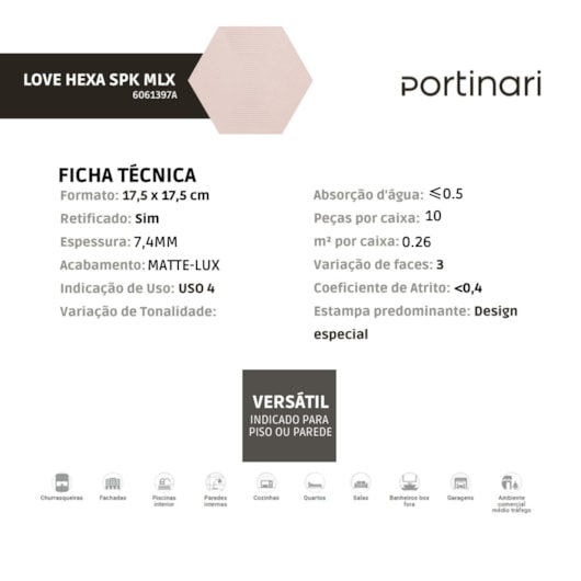 Revestimento Portinari Love Hexa Spk Mlx 17,5x17,5cm Retificado - Imagem principal - 4eb4849a-7713-4d05-8ac8-0bebac6db820