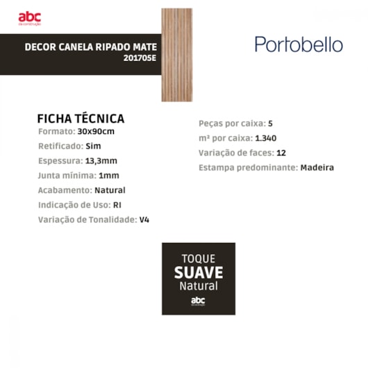 Revestimento Portobello Decor Canela Ripado Mate 30x90 cm Retificado - Imagem principal - 1991455b-ed0c-4d74-b19e-ffba81a0a4de