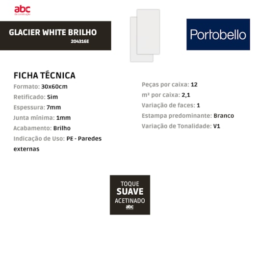 Revestimento Portobello Glacier White Brilho 30x60cm Retificado - Imagem principal - 7ca0ea78-e0bd-4a53-9a93-f909e49a2040