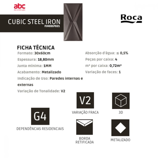 Revestimento Roca Cubic Steel Iron Matte 30x60cm Grafite Retificado - Imagem principal - 06a1662a-3aa7-401f-b51d-eb416f89dc29