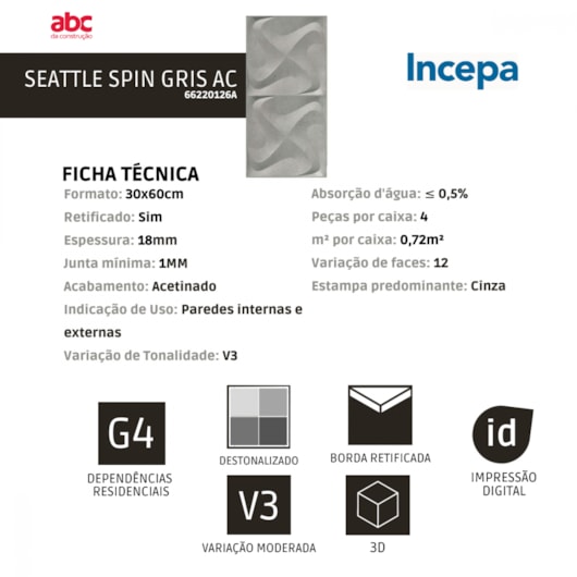 Revestimento Roca Seattle Spin Gris Acetinado 30x60cm Cinza Retificado  - Imagem principal - 55b97e48-9fa4-405f-a409-ac290ea636fb