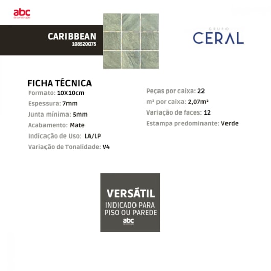 Revestimento Telado Ceral Caribbean HD Acetinado 10x10cm - Imagem principal - 0a721203-acad-496c-8fa9-71afb5ab8dcc