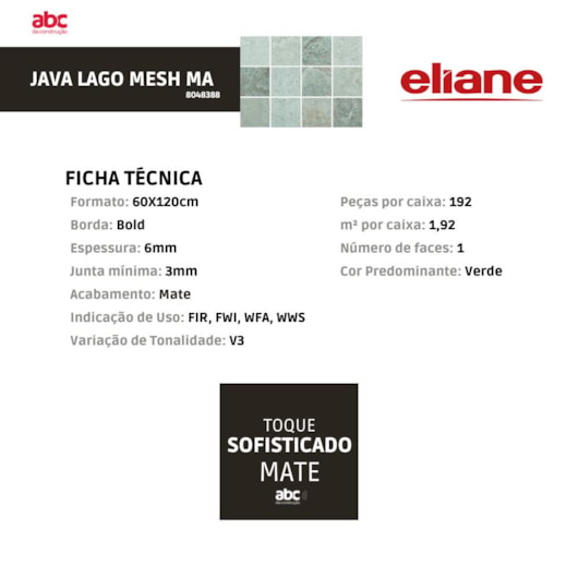 Revestimento Telado Eliane Java Lago Mesh Mate 10x10cm Bold - Imagem principal - bad66421-ac98-43d1-8bc8-6227adff7648