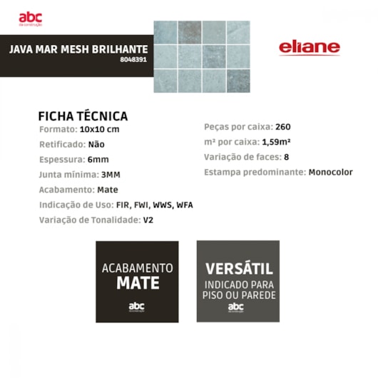 Revestimento Telado Eliane Java Mar Mesh Brilhante 10x10cm - Imagem principal - dd86296a-9ae0-4fe4-be87-d83c21b37eec