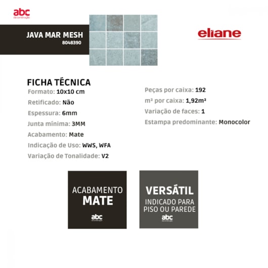 Revestimento Telado Eliane Java Mar Mesh Ma 10x10cm - Imagem principal - ef261bb3-8bb1-4631-bdd1-21a535184b3e