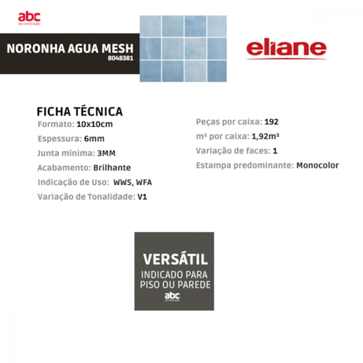 Revestimento Telado Eliane Noronha Agua Mesh Brilhante 10x10cm - Imagem principal - 5a295fb2-0e38-438e-bbe9-ba33afe1bbde