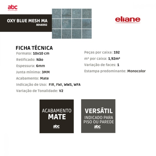 Revestimento Telado Eliane Oxy Blue Mesh Ma 10x10cm - Imagem principal - 52587898-8e0e-44a2-9629-879786f44a63