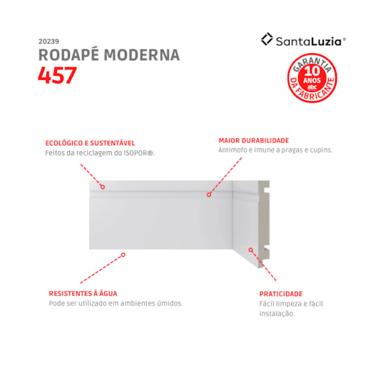 Rodapé Santa Luzia Moderna 457 Branco Com Friso 100x2400mm - Imagem principal - 6d0bc3db-8367-4ece-81e9-ef9badb1cebb