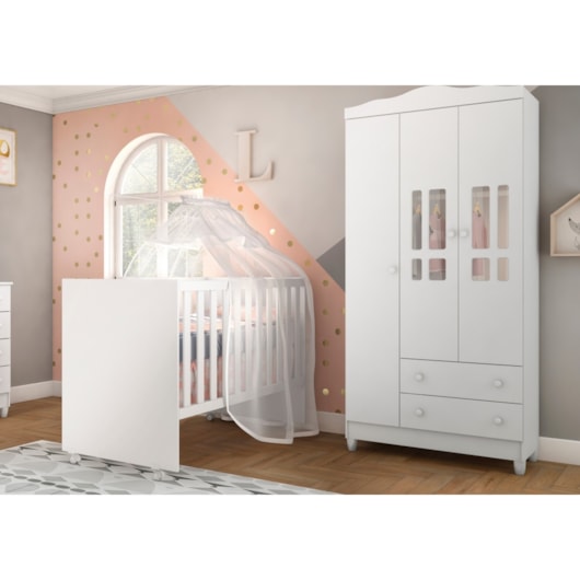 Roupeiro Ariel 3 Portas Branco Brilho Carolina Baby - Imagem principal - ae0316d7-2bb2-4ce5-80ac-db90dc192e9c